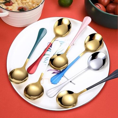 Stainless Steel Coffee Spoon Stirrers Round Teaspoons For Ice Cream Scoop Sliver Gold Color Dessert Spoons Tableware