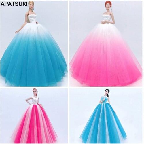 Gradient Pink Blue White Lace High Quality Doll Clothes For Barbie Doll Wedding Dresses Outfits For 1/6 BJD Doll Accessories Toy