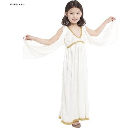 M-XL White Girls Goddess Athena Cosplay Kids Children Halloween Greece Princess Costumes Carnival Purim Stage play party dress