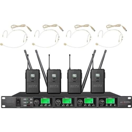 Bolymic 4 channels wireless microphone Headset Headworn mic condenser microphone Stage Wireless System For school meeting