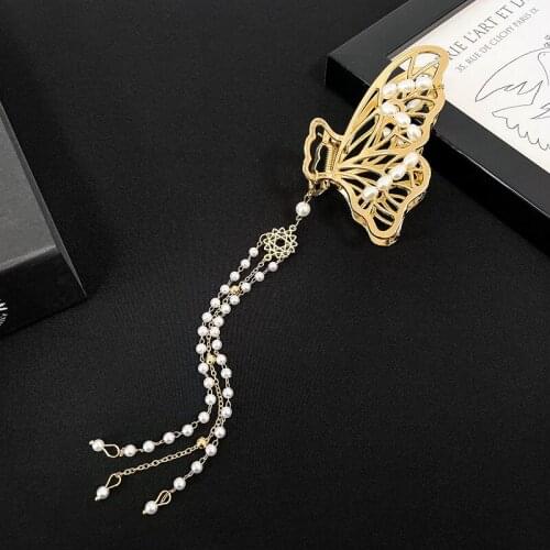 Fashion new butterfly hairpin tassel pendant back head hair clip Korean style elegant high quality grip clip