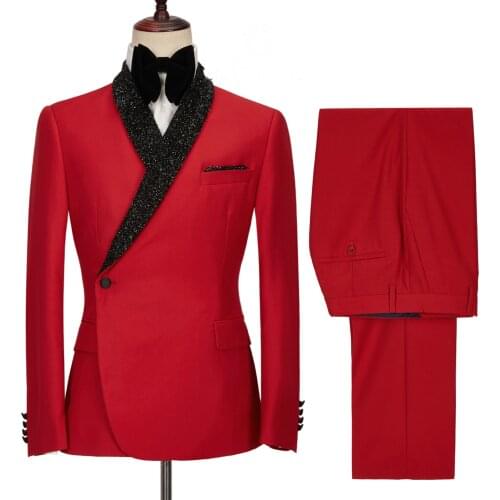 2021 Fashion Design Gentleman Red Men Suit Custom Made Terno Slim Fit Double Breasted Blazer Wedding Groom Tuxedo Men Prom Suit