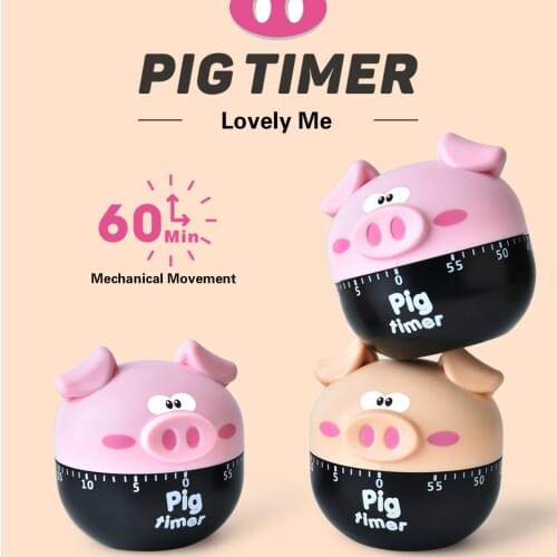 Cartoon Pig-shaped Kitchen Timer Home Kitchen Alarm Clock Countdown Pig Child Brushing Timer 1PCS Cute Pig Timer
