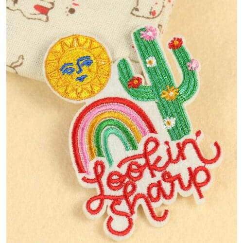 Cartoon Rainbow Leaf Cactus Bus Patches For Women Lovely Girls Kids Iron On Patch For Clothing Applique Sticker DIY Accessory