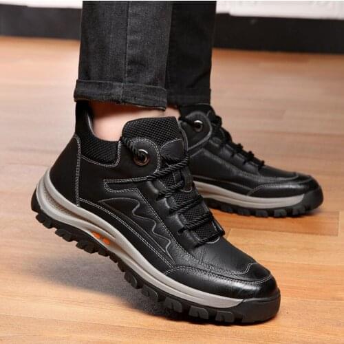 Leather Winter Designer Men Boots Waterproof Warm Fur Snow Boots Men Outdoor Winter Work Casual Shoes Military Combat Ankle Boot