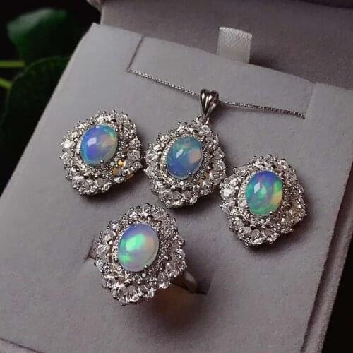 Natural Opal jewelry set Natural Real Opal 925 sterling silver 1pc opal pendant,1pc opal ring,2pcs opal Earring