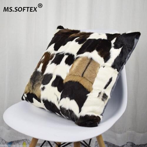 MS.Softex Natural Goat Fur Pillow Case Patchwork Real Fur Pillow Cover Soft Luxury Kid Skin Cushion Pillowcase FREE SHIPPING