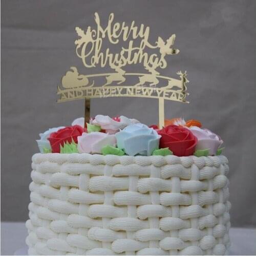 Rustic New Year Decoration ,Gold Acrylic Christmas Cake Topper for Cake Accessory , Christmas Event & Party Decorations