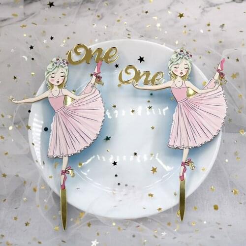 New Colored flowers Happy Birthday Cake Topper Golden Acrylic Birthday party Dessert decoration for Baby shower Baking supplies