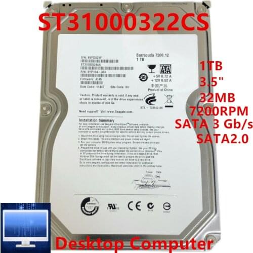 New HDD For Seagate Brand 1TB 3.5" SATA 3 Gb/s 32MB 7200RPM For Internal Hard Disk For Desktop Hard Drive For ST31000524AS