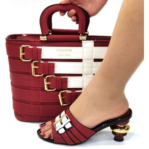 OLOMM Italian design Wine Color Shoes and Bag Set for Flower Style Matching Party Shoes and Bag Set In High Heels Women !B1-22