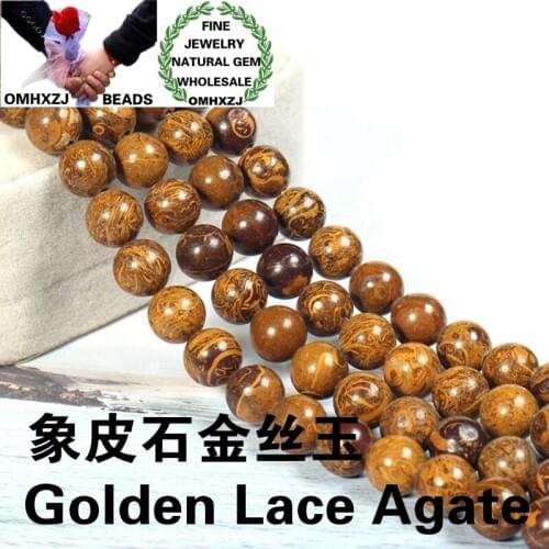 OMHXZJ Wholesale ZB119 68 10mm DIY Bracelet Necklace Jewelry Making Accessories Natural Stone Fine Golden Lace Agate Round Beads