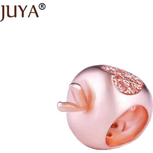 Juya Wholesale High Quality Copper Metal Apple Beads For Women DIY Making Bracelets Charms Accessories Big Hole Beads 6 Pcs /lot