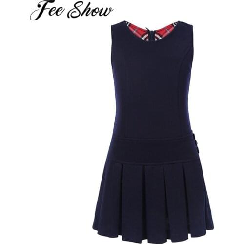 2-9 Years Sleeveless A-Line Girls Autumn Daily Dress Baby Girl Pleated Hem Dress Jumper for Birthday Party School Casual Wear