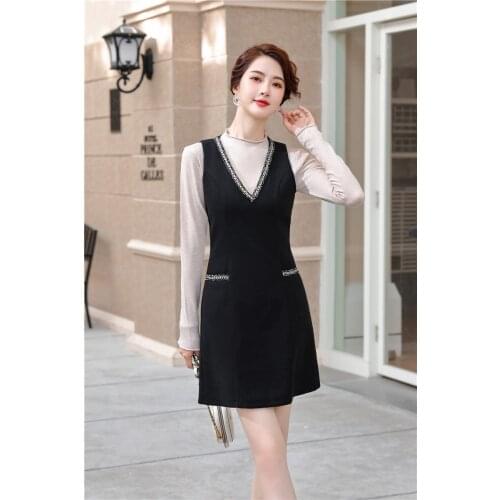 Novelty Sleeveless Dress Medium Length temperament professional dress formal occasion work dress bottoming vest plus size
