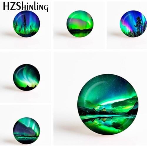 Northern Lights Glass Cabochon Galaxy Cabochons Round 16mm 20mm 25mmFlatback for Necklace Bracelet DIY Accessory