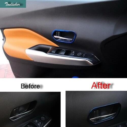 Tonlinker Cover Case Stickers for Nissan KICKS 2016-17 Car Styling 4 PCS ABS/carbon fiber door inner handle interior sticker
