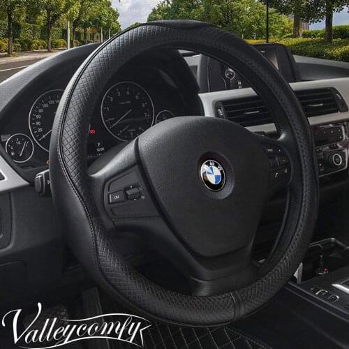 Universal 15 inch Auto Car Steering Wheel Cover with Black Genuine Leather add Red Lines for X1 X3 X5 335i 535i HRV