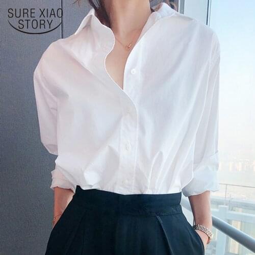 Vintage Cotton Shirts Female Plain Casual Loose Korean Long Sleeve Blouses Women Plus Size Harajuku Chic Elegant Tops 12398