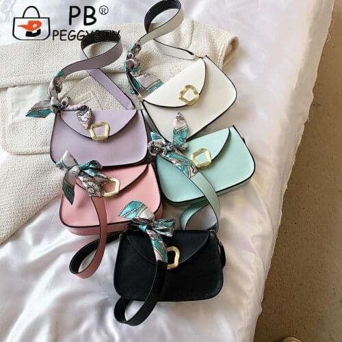 Retro Women Bag Silk Scarf PU Shoulder Underarm Casual Pure Color Small Handbags Small Shoulder Ladies Messenger Bag