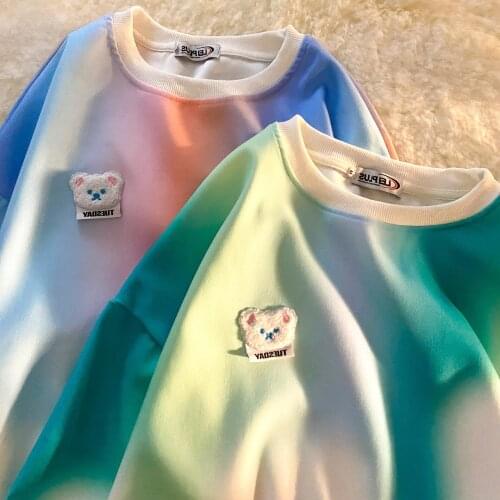 Gradient Hoodie Womens New Hoodie Sweatshirt Embroidered O-neck Minimalist Casual Basic Top Couple Pullover Plus Size Fall 2021