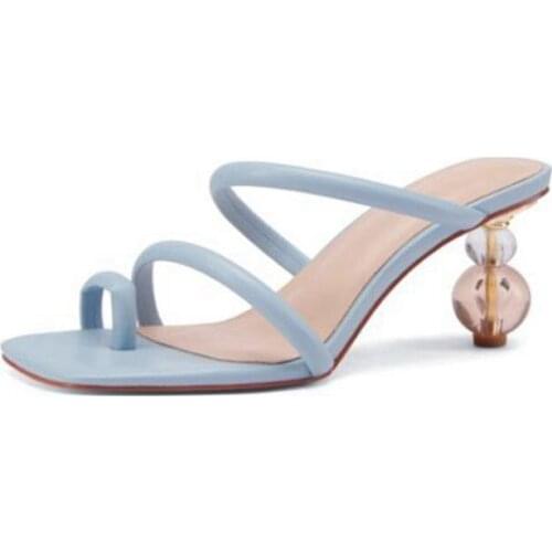 SIMLOVEYO Shaped high-heeled Sandals Summer White Square Toe Ladies Shoes Transparent Crystal Heel Luxury Designer Size 34-39