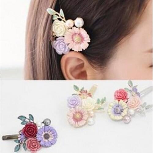 Wholesale High jewelry baroque A bouquet of roses pearl hairpins runway rose flower barrettes women statement hairpin
