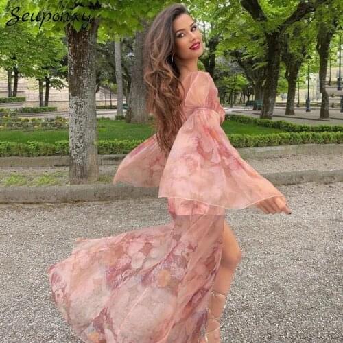High Quality 2021 Summer WomenS Print 2 Two-Piece Set Sexy Off-Shoulder Long-Sleeved Short Top And High Waist Skirt Party Set