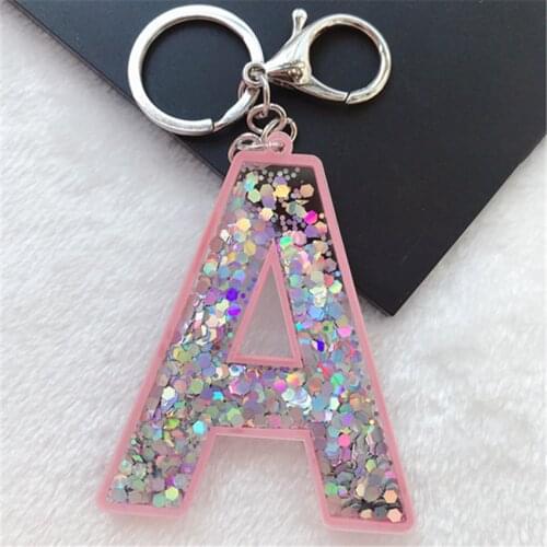1PC Keyring English Letter Sequins Acrylic Keychain 26 English word A TO Z Handbag Charms for Woman