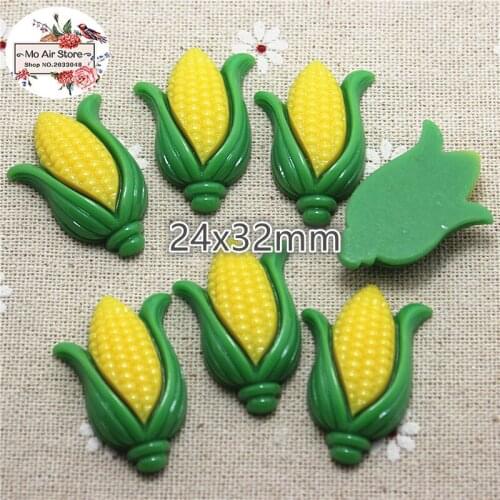 10pcs Corn Resin Flat back Cabochon Miniature Food Art Supply Decoration Charm Craft DIY 24x32mm