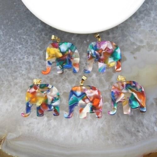 10pcs Colourful Resin Charm Cute Elephant/Bear Pendant Necklace For DIY Earring Jewelry Women Lucky Gift Making Accessories
