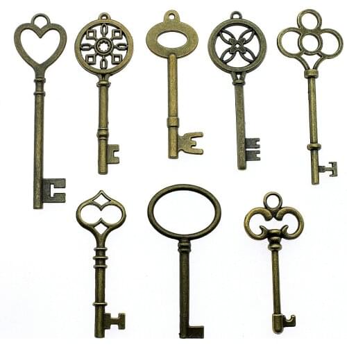 2pcs Big Key Pendant Charms Antique Bronze Color Retro Key Charms Jewelry DIY Big Key Charms For Bracelet Making