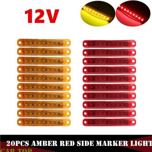 20pcs 12v LED Lights Truck 9 LED Marking Lighting Truck Trailer Side Marker Indicators Lights Trailer Lighting Amber Red