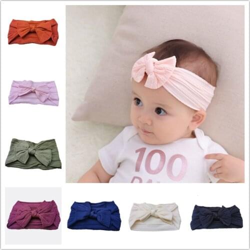 2020 Baby Bowknot Headbands Childrens Hair Ribbon Baby Nylon Elastic Headband Hemp Pattern Hair Bow Baby Headdress Accessories