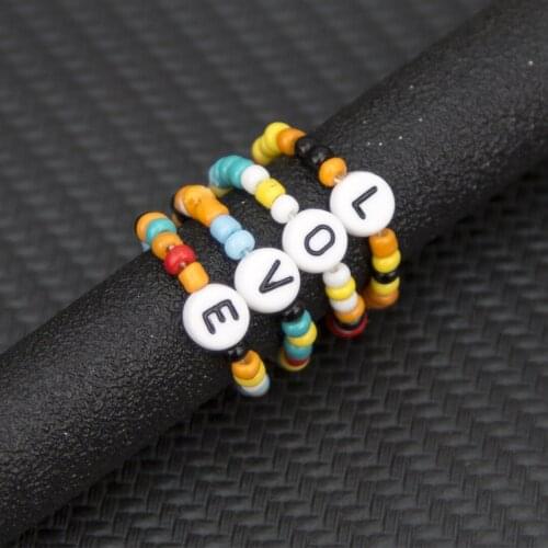 4pcs/set Mini Resin Bead Rings for Women Colorful Beads Handmade Rings Korea Fashion Love Letter Finger Rings Girls Gift