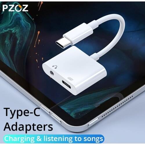 PZOZ 2 in 1 Type C to USB C For iPad Pro 11 Huawei Mate 20 Pro Lite Phone Adapter Charger 3.5mm Jack Earphone Data Sync Cables