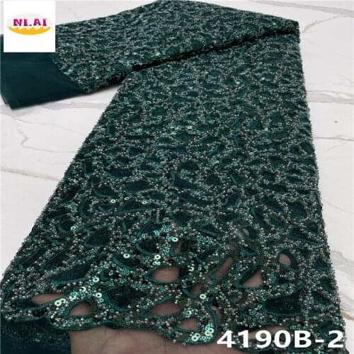 African Lace Fabric 2021 High Quality Lace Latest Green Nigerian Net Lace With Sequins Embroidery Fabric For Dress NA4190B-3