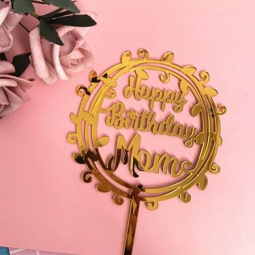 Laciness Happy Birthday Mom Acrylic Cake Topper Gold Mum Birthday Cake Topper for Mothers Day Birthday Party Cake Decorations
