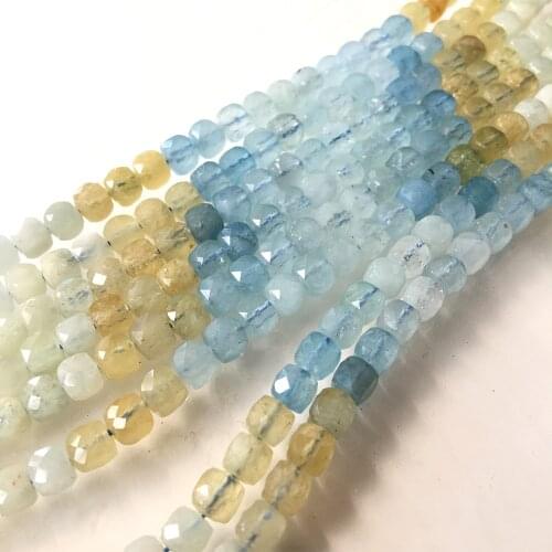 Natural 4mm aquamarine beryl morganite stone cube beads faceted square perle for needlework making jewelry DIY Bracelet necklace