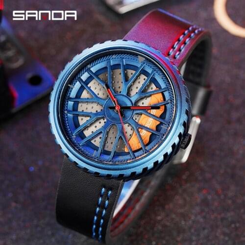 BASID Men Rim Hub Watch Creative Custom Design Car Wristwatch Leather Band 3D Wheel Watches Male For Birthday Christmas Gifts