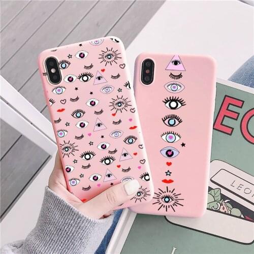 Evil Eye Print For iphone Abstract Art Pink Color Silicone Funda Phone Case For iPhone 11 12 Pro MAX 8 7 6S Plus XS XR SE2 Cover