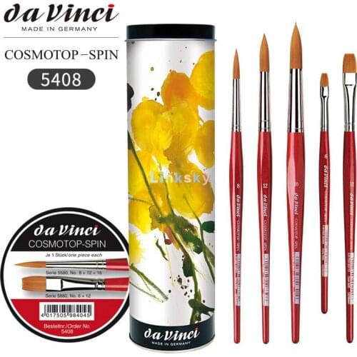 Da Vinci COSMOTOP-SPIN Series 5408,synthetic Fiber Watercolor Brushes 5pcs Set, Cylinder Box,Great for Gift Giving or Collection