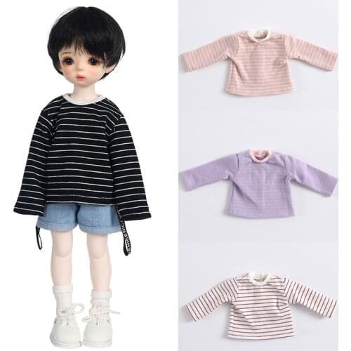 30cm baby clothes fashion striped long-sleeved T-shirt top denim shorts for Blyth, yosd, 1/6 BJD doll clothes doll accessories