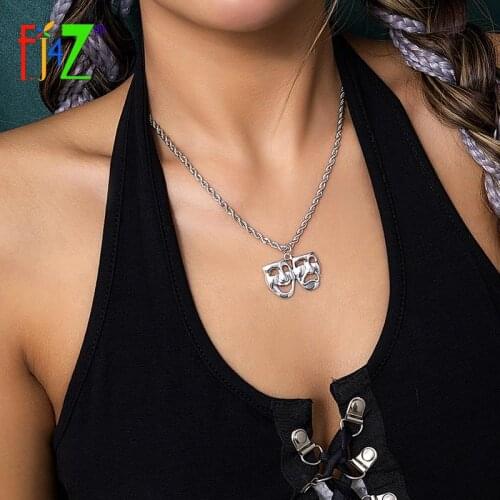 F.J4Z Vintage Skull Head Pendant Necklace for Women 2021 Silver Metal Chain Collar Necklaces Lady Halloween Party Gifts
