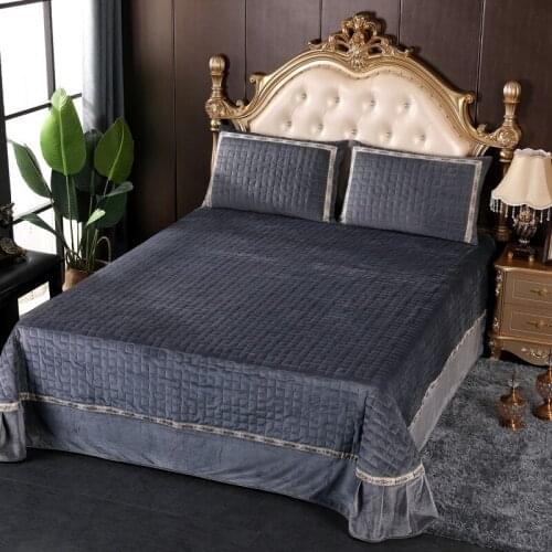 Flannel Bed Cover Blanket Solid color Quilted cotton thick velvet warm bed sheet mattress cover protector 2.45m fitted sheet