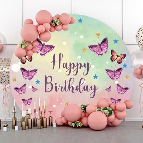 DAWNKNOW Round Circle Photography Background Live Backdrop Cartoon Butterfly Baby Birthday Party Decoration Photo Studio