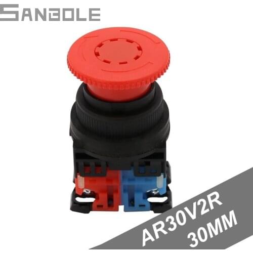 Push button switch Emergency stop AR30V2R Opening 30mm Control knob for mechanical equipment Red mushroom head