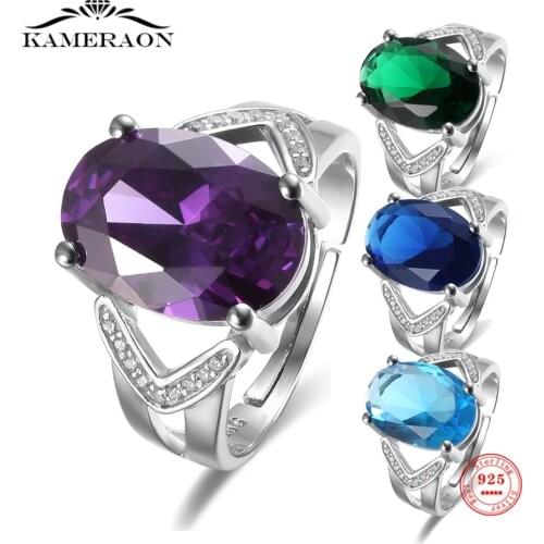S925 Sterling Silver Purple Emerald Zircon Opening Ring Luxury Temperament Rings for Women Fashion Fine Jewelry Gift