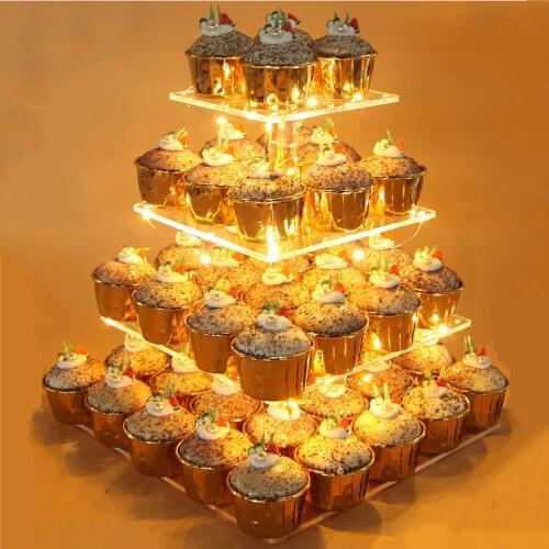 Pastry stand 4-layer acrylic cupcake display stand with LED light string dessert tree tower Suitable for birthday/wedding party