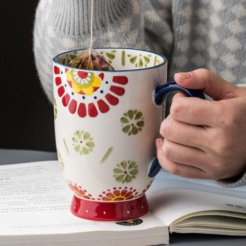 Creative large-capacity ceramic painted mug European-style oatmeal breakfast cup Household large drinking cup coffee cup